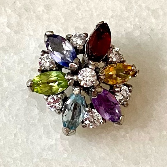 Sterling Silver Multi Gemstone Flower Pendant